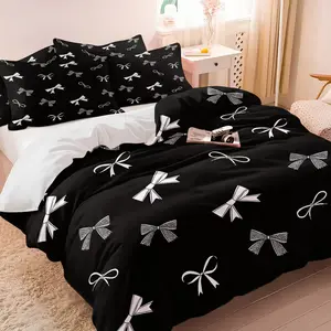 2/3Pcs Coquette Bow Print Duvet Cover Set No Filler, Girly Comforter Cover, Cute Bowknot Bedding Set, Soft Lightweight Microfiber Bedding with Pillowcases for Girls Teens Bedroom Decor, All Season