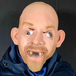 Adult Size Balloon King Rubber Bald Man Mask - John Tiger Hillbilly Inbred Costume with Crazy Eyes Latex Mask for Halloween Party