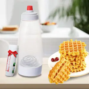 Pancake Batter Dispenser & Mixer with BlenderBall Whisk, Proof Squeeze Bottles with Base for Pancakes,Crepes,Waffles, Muffins & Cupcakes Easy Pour Spout Reusable Plastic Silicone Kitchen Bakeware Capacity cooking utensil kitchenwa Measure Syrup Detachable