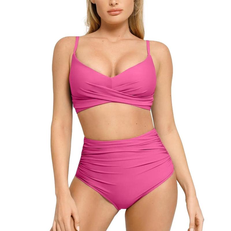 Popilush Ruched High-Waist Shapewear Bikini Set