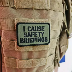 I cause safety briefings funny meme edc olive green  2"x3" morale patch with hook and loop backing military joke meme