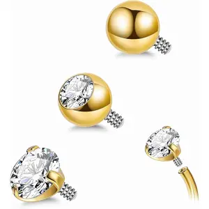 3 count 14G Titanium Replacement Balls for  Internally Threaded  Button  CZ Nipple Tongue Industrial Ring Top    5mm