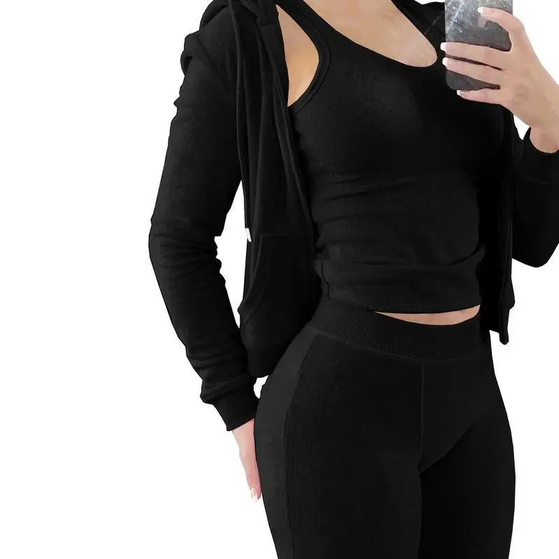 Women Thick Fleece 3 Piece  Sweatpants & Vest & Hoodies Jackets  Fall Winter Jogger Luxury Outfit Sweatsuit Tracksuits set Athletic Style Activewear