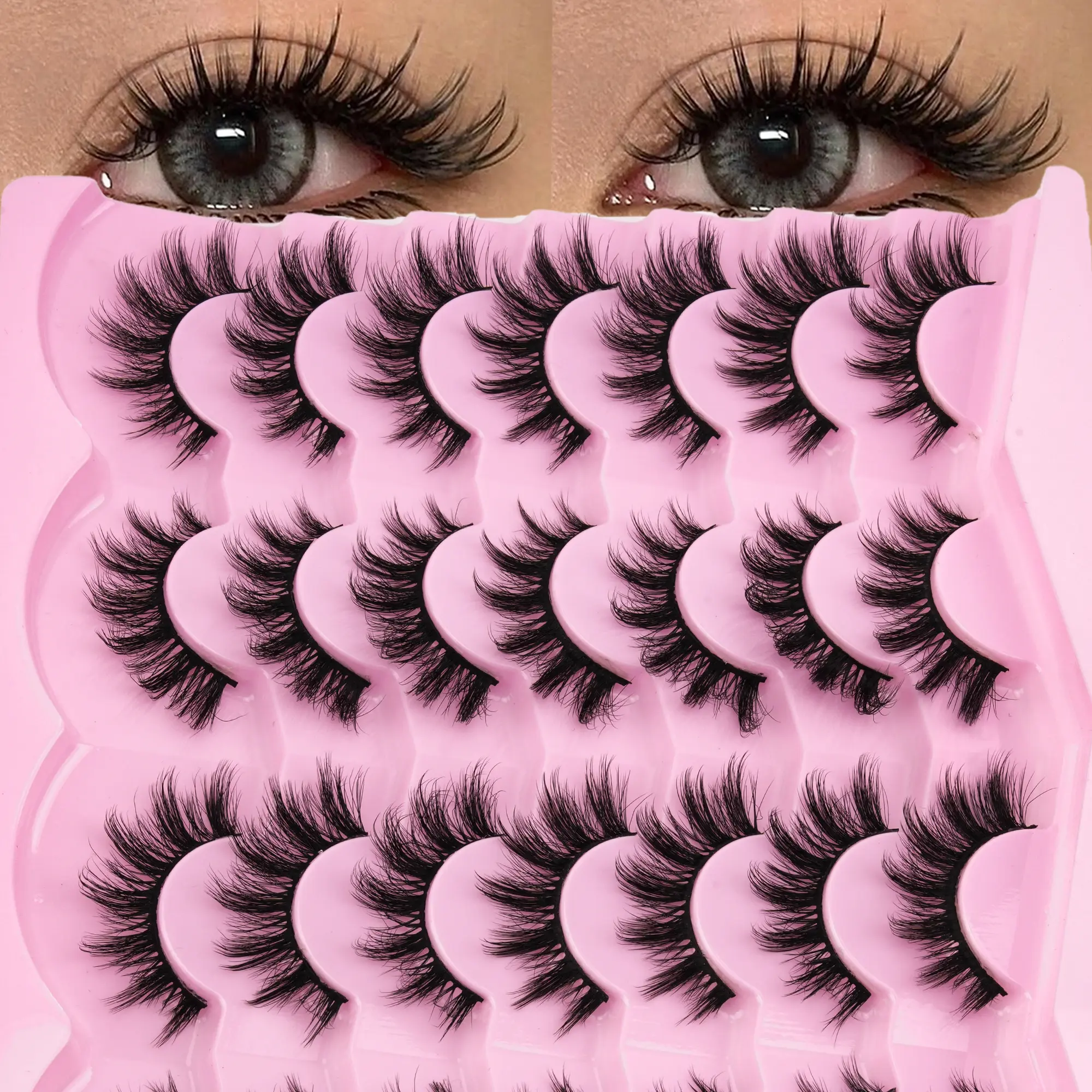 14 Pairs Spiky Manga Anime False Eyelashes Wispy Fluffy Cluster Strip Lashes 3D Layered Spiky Segmented Lashes Thin Soft Cotton Band Natural Big Doll Eye Lashes Lightweight Cartoon Cosplay Eye Lash Extensions For Daily Sweet Kawaii Makeup Halloween