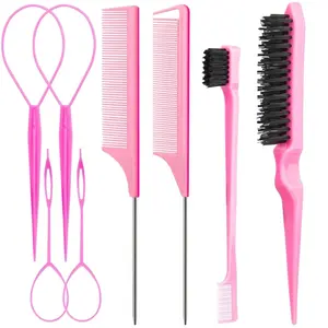 Complete 8-Piece Hair Styling Set for All Hair Types – Topsy Tail Tools, Teasing Brush & Heatless Haircare Kit