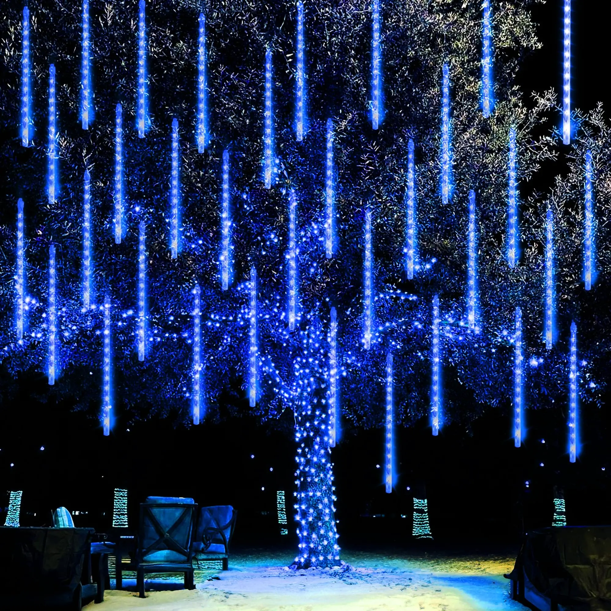 Dazzle Bright 864 LED Meteor Shower Rain Lights 11.8 Inch 24 Tubes Christmas Light Decorations Warm White/ White/ Blue