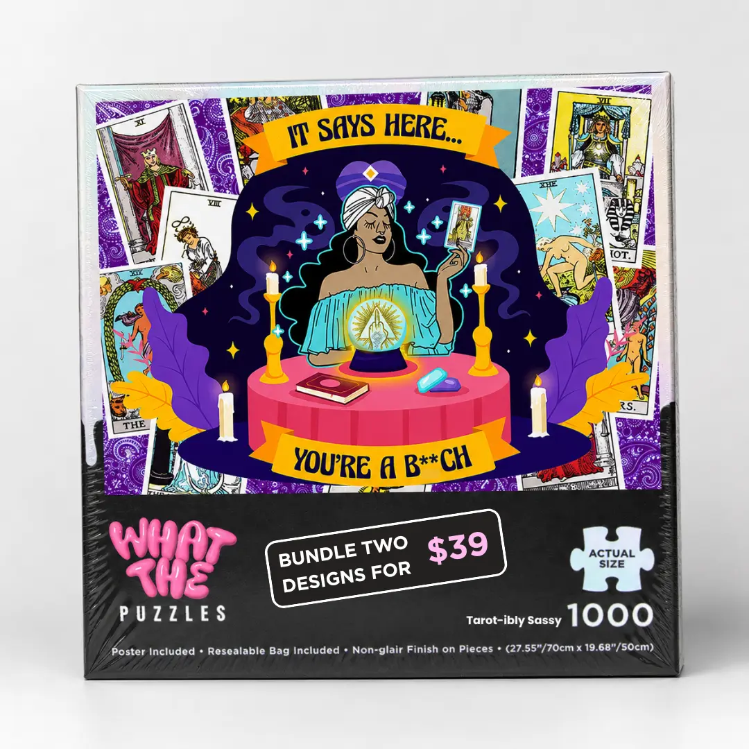 Tarot B*tch – 1000 Piece Jigsaw Puzzle for Adults, Funny Pop Art Tarot Puzzle Gag Gift, Witchy Bachelorette Game Night
