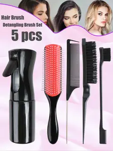Hair Styling Kit, Hair Brush Set, Spray Bottle, Rat Tail Comb, Edge Control Brush, Durable, Portable & Suitable for All Hair Types, Heatless