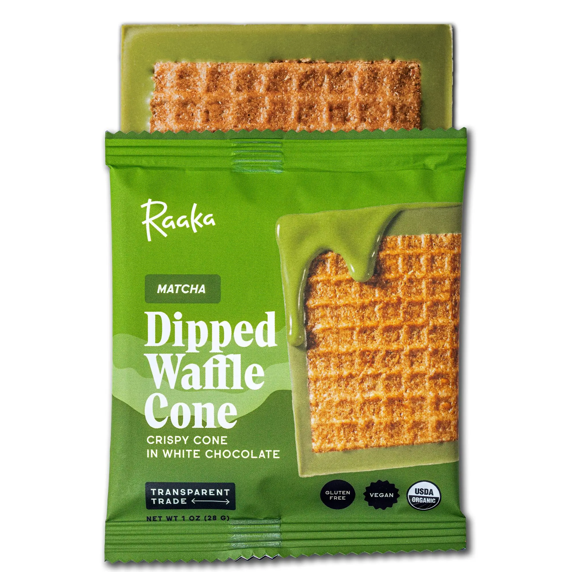Matcha Dipped Waffle Cone - Crispy Gluten-Free Vegan Cookie in White Chocolate - 40% Cacao - Organic Ingredients - San Martin, Peru - White Matcha Chocolate, Gluten-Free Waffle Cookie