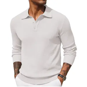 Men's Knitted Collar Shirt Long Sleeve Casual Collar Sweater Shirt Waffle Texture Collar Sweater(Sheet)