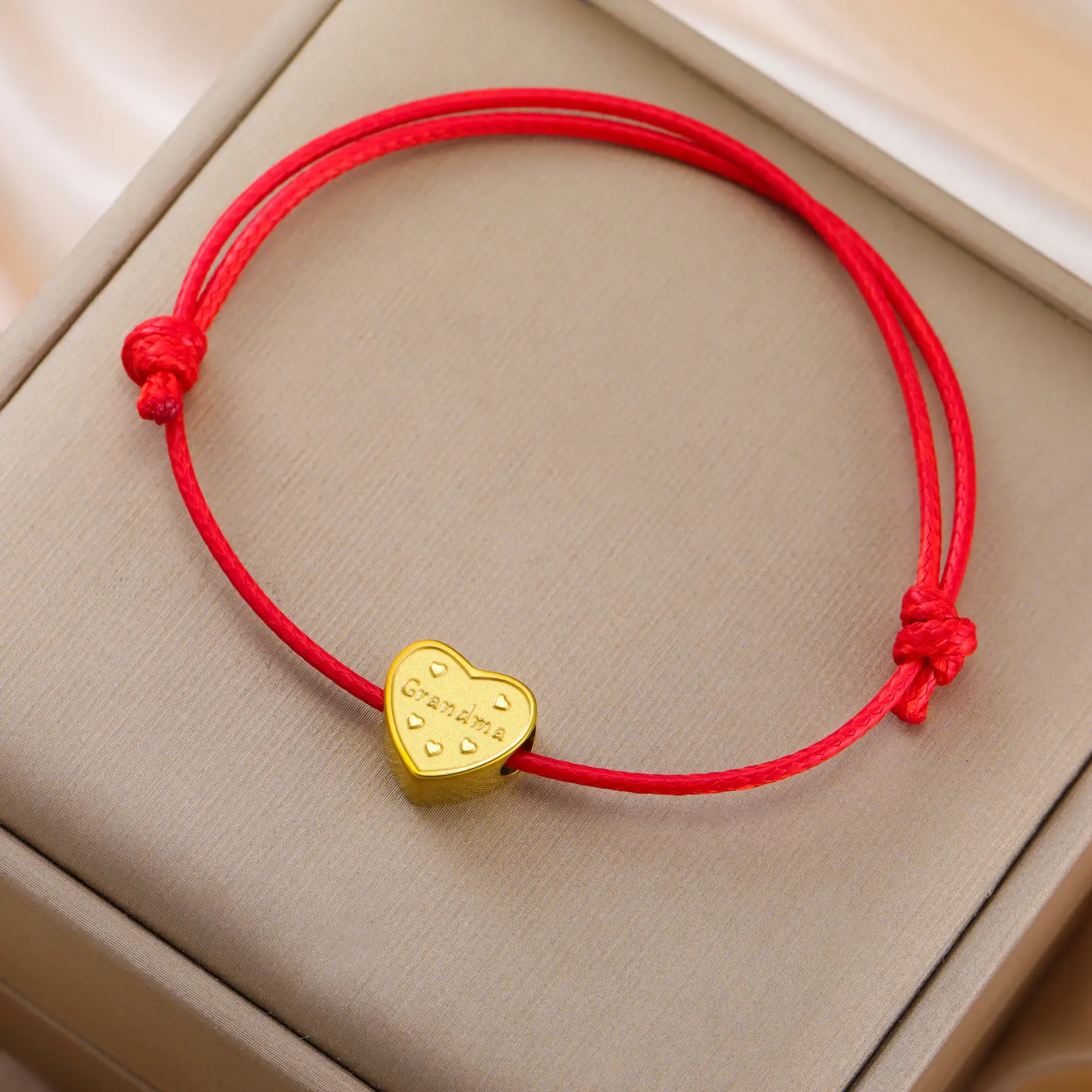 Cazador Stainless Steel Grandma Heart Charm Bracelets Adjustable Wax Rope Bracelet Grandmother Granny Mother's Day Gifts 2026