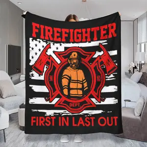 Soft Flannel Blanket with Vintage Gold Print, Perfect Gift for Firefighter Boyfriend, Sofa Bed Office Car Camping Use