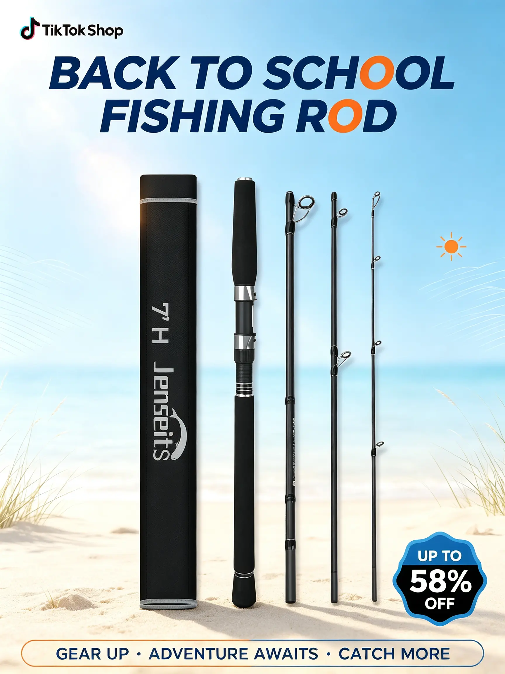 【Back to School】 Jenseits Carbon Fiber Jointed Spinning Rod - 7' Portable 4-Piece Saltwater Spinning Pole, Saltwater-Resistant Guides, Cork/EVA Grip for Bass, Trout Fishing, Jointed Spinning Rods, Saltwater Spinning Rods