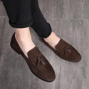 Genuine Suede British-Style Casual Slip-On Loafers with Tassels