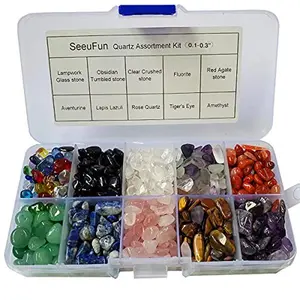 SeeuFun Assorted Mini Crystal Stone Tumbled Chips, Fluorite, Tiger's Eye, Rose Quartz, Amethyst (1/2 Pound)