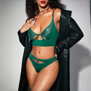 Christmas Sexy Lingerie Set for Women - Green Lace Bra & Panty Set Romantic Nightwear for Holiday and Special Moments