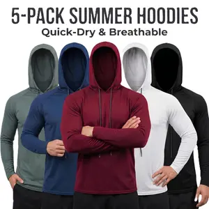 Men's Essential Long Sleeve Hoodies Moisture Wicking Activewear Tops for Men Menswear Sweatshirts Sweat Sun Stretch outdoorfun Athletic Workout Clothing Gym Sportswear