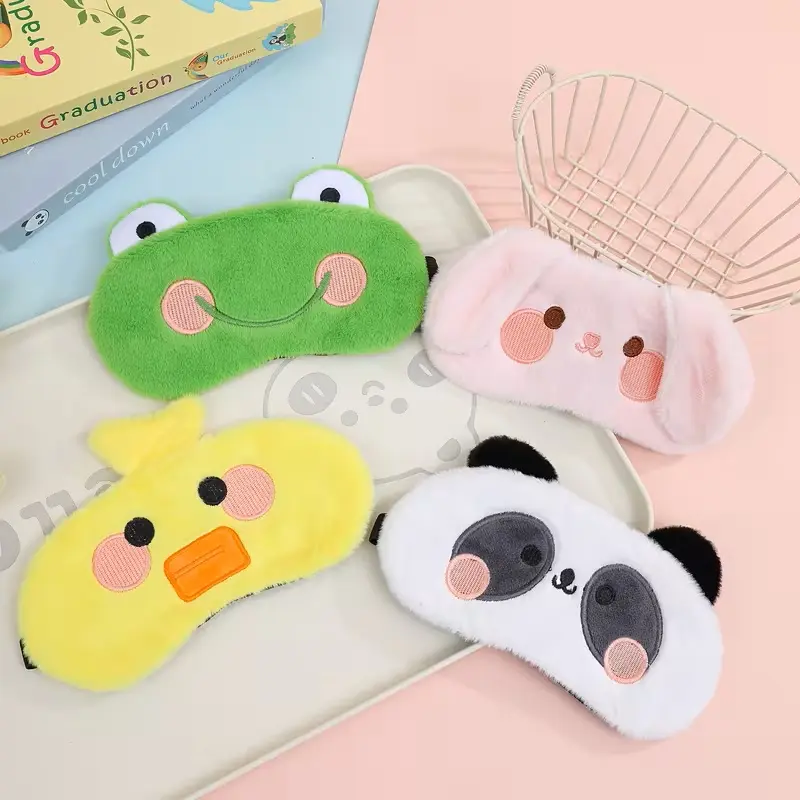 Plush Embroidered Animal Sleeping Eyemask - Adjustable Elastic, Lightweight, Shade Protection for Work Safety & Home Use, Ideal Gift