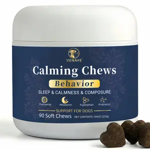 VENAVE Calming Chews for Dogs, Dog Calming Supplement for Everyday Stress, Separation, Storms, Fireworks, Travel & Pee Accidents, with Chamomile, Melatonin, L-Tryptophan & Probiotics, 90 Soft Chews