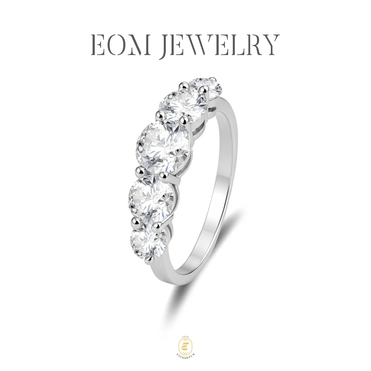 Moissanite 2.4ct Serenade of Stars Five-Stone Promise Ring Silver-Plated Jewelry Wedding Engagement Anniversary Valentine's Day Birthday Gift Daily Wear