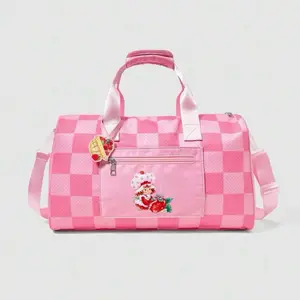 Strawberry Shortcake Retro Gingham Weekender & Travel Duffel Bag with Pink Checkered Design and Character Embroidery