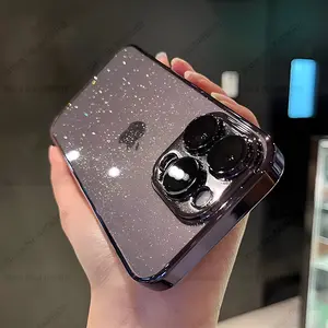 Luxury Clear Electroplated Glitter Cases for Iphone 12 13 14 15 Pro Max 15 plus Plating Transparent Case Shockproof Hard Cover APPLE