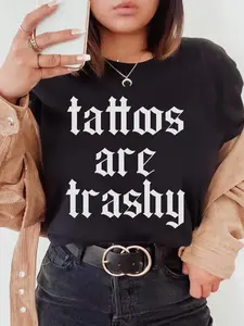 Women's Letter Print Round Neck Tee, Fashion Casual Crew Neck Short Sleeve T-shirt for Daily Holiday Vacation Outdoor Wear, Ladies Clothes for All Seasons