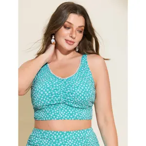 BLOOMCHIC Women's Plus Size Floral Print Ruched Textured Tankini Swim Top, Plus Sized Bathing Suits for 2026 Summer [M-6X]