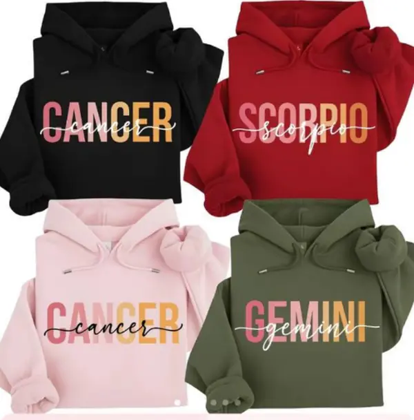 Full 12 Zodiac Hoodie, Zodiac Vibes Hoodie, Cancer Scorpio Gemini Minimal Script Hoodie, Astrology Sign Hoodie for Women, Trendy Horoscope Pullover Gift