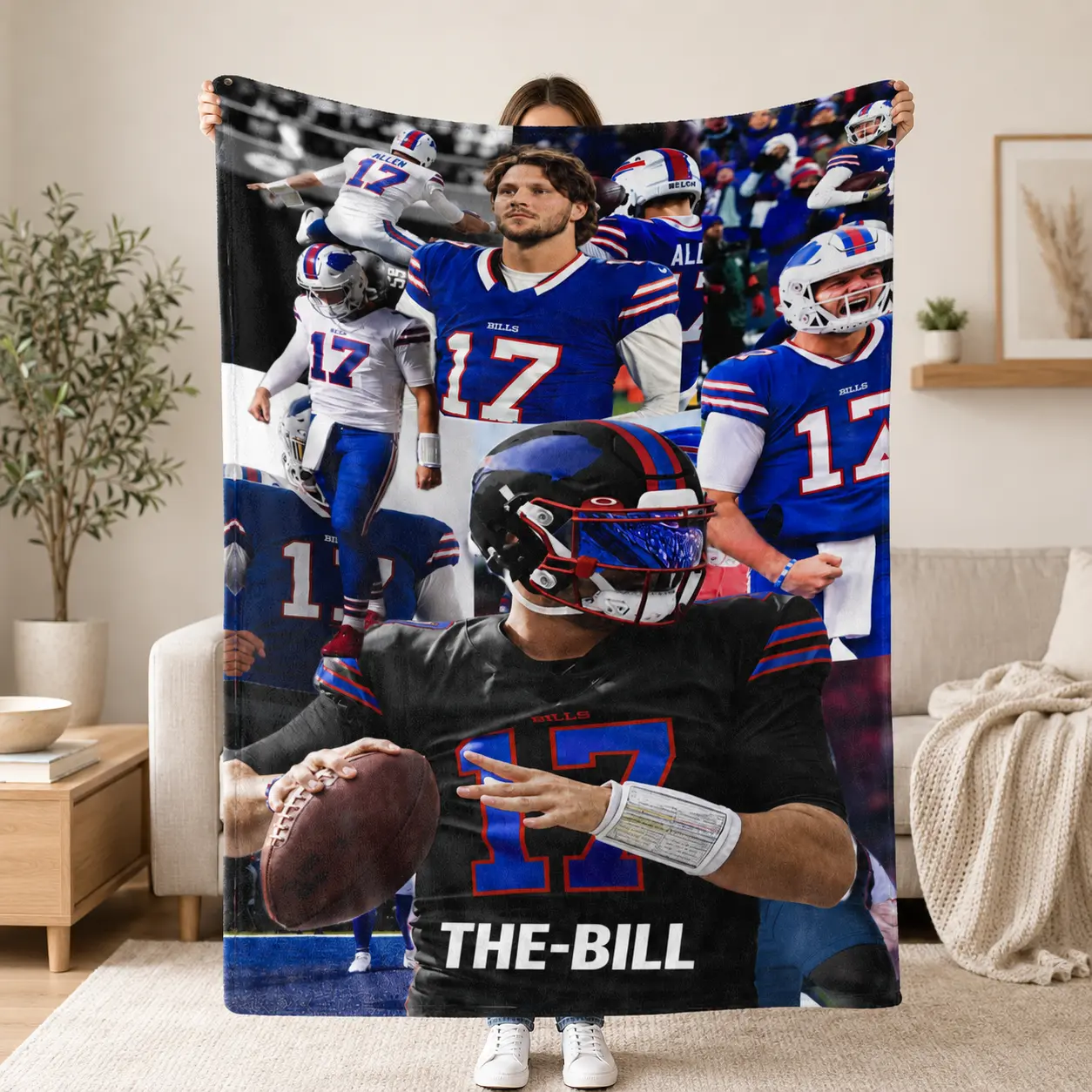 Football Quarterback Inspired Flannel Throw Blanket, Sports Action Collage Soft Lightweight Cozy Blanket for Football Fans, Bedroom Couch Home Decor Gift