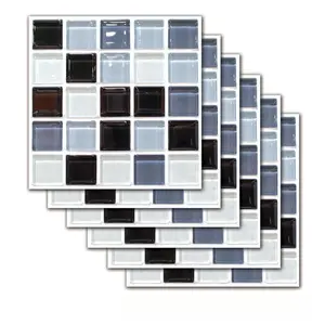 24pcs 8x8 Inch 3D Faux Tile Wall Stickers, Faux Marble Self-Adhesive Waterproof Non-Slip, Bathroom Kitchen Floor Renovation, 3D Texture Durable Easy Clean, Kitchen Bathroom Decoration