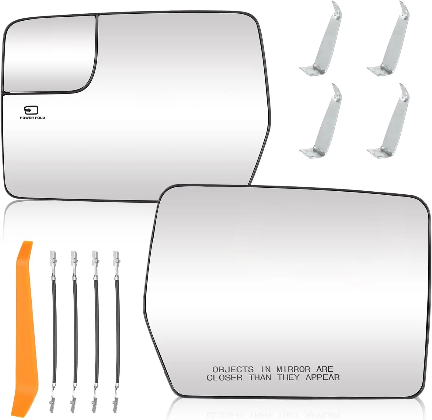 Left Driver & Right Passenger Side Mirror Glass Fit for Ford F150 2011 2012 2013 2014 Towing Heated W/Back Plate Replace ‎‎for ‎‎BL3Z-17K707-E 4L3Z-17K707-DA, W/Four Clips