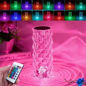 Crystal Table Lamp Touch, 16 Color Changing Night Light, Rechargeable, Dimmable, RGB Rose Diamond Ambient Mood Lighting, Protable Cordless Desk Lamp Bedside Led Light  Bedroom Living Room Party