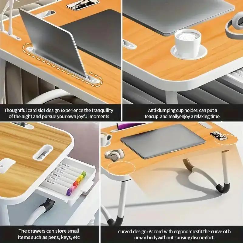[Portable Laptop Table] Ultra Large Portable Laptop Bed Table | Multi Functional Tray Holder With Cup Holder And Drawer, USB, Fan, And Light - Perfect For Eating, Reading, And Writing On Beds, Sofas, Floors - Stable, Durable, And Foldable