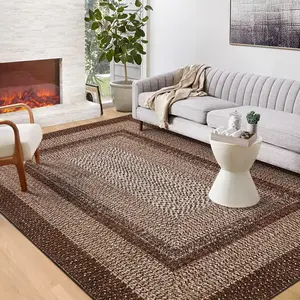 Brown 6x9 Braided Area Rug with Non-Slip Backing, Modern Accent Carpet for Bedroom, Living Room, Dining Room & Hallway, Foldable Low Pile Throw Rug