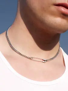 1pc stainless steel Safety Pin Cutting Chain Necklace Waterproof silver Punk Style Alternative Men and Womenstreet fashion Style  necklace Jewelry valentine's day gift for boyfriend