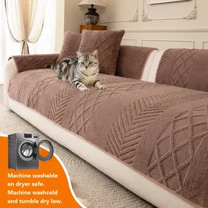1pc Sofa Cover Multiple Colors Fluffy Pet Friendly Non-Slip Home Protection Cushion, Casual Style All Seasons, Washable Sofa Slipcover