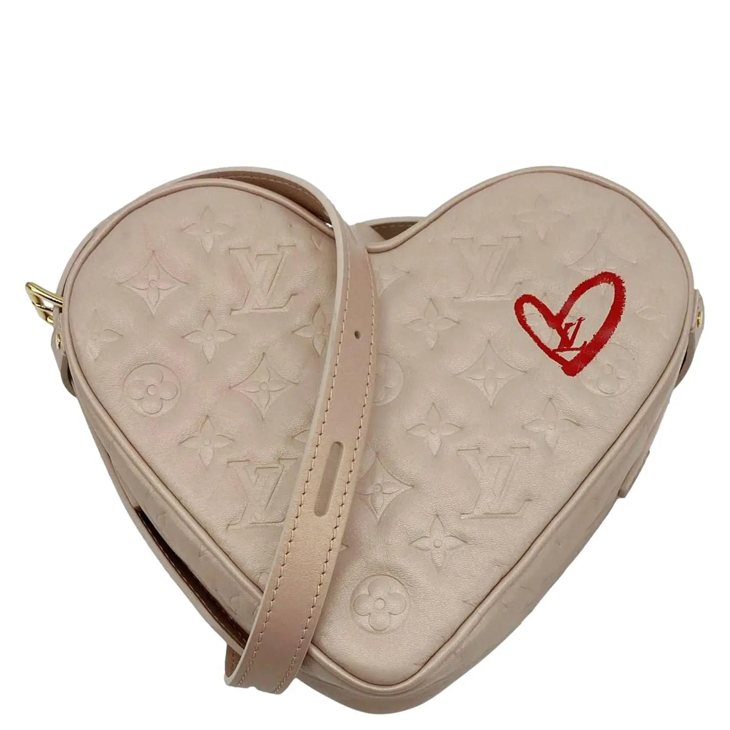 Pre-owned Louis Vuitton Monogram Embossed Leather Crossbody Bags Fall In Love Sac Coeur Monogram Embossed Crossbody Bag Light Pink