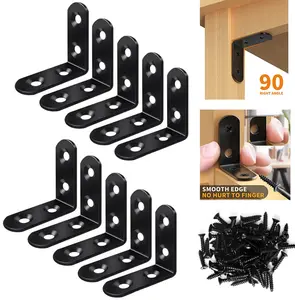 L Bracket Stainless Steel Corner Brace German Patent 10 Pcs 1.6x1.6 Inch Joint Right Angle Bracket 90 Degree Corner Fastener for Wood Furniture Bedframe Cabinet Drawer Chair, with 40 Pcs Screws, Black