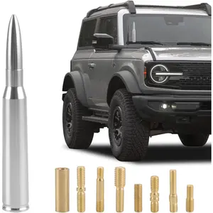 Universal Chrome Bullet Antenna Compatible with Ford F150 F250 F350 GMC Sierra Chevy Silverado Dodge Ram 1500 2500 3500 Truck Antenna, 50 Cal Bullet Antenna,Replacement Short Antenna Accessories
