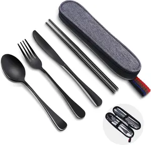 Reusable Travel Utensils Set with Case, Premium Stainless Steel Flatware, Portable Silverware for Lunch, Camping, Picnic, Travel Fork and Spoon Set, To Go Utensils,