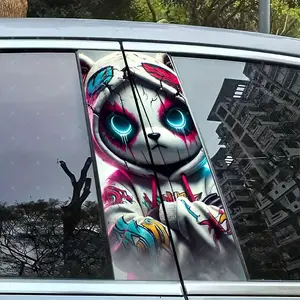 2pc Cool Panda Car B-Pillar Protection Sticker, Easy Peel & Stick, Sunproof Waterproof Scratch-Resistant, Fits All Cars, Car Exterior Decoration