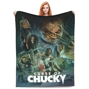 Chucky doll horror theme soft flannel blanket, soft and warm, all-season comfort, suitable for bed, sofa, office and outdoor use blanket plushthin quilt holiday gift Intense Nacho Printed Flannel Blanket