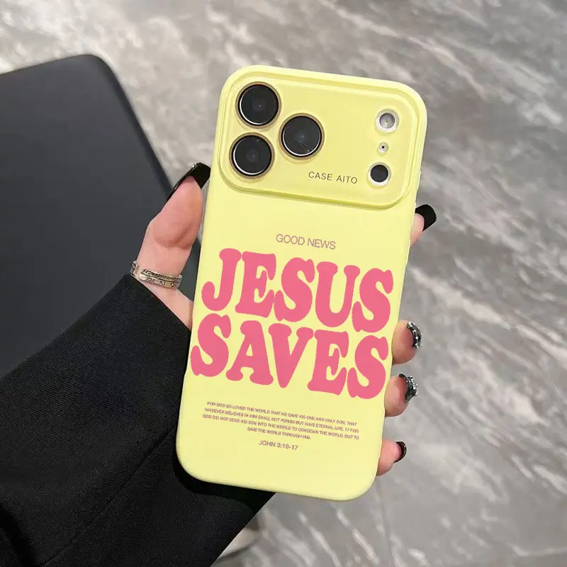 Jesus Saves Print Phone Case Tiny Bible Verse At Bottom Christian Who Love Understated Yet Eye-Catching Style With Ultra Skin Friendly Touch, All Inclusive Lens Phone Case Suitable for iPhone 17 16 15 14 13 12