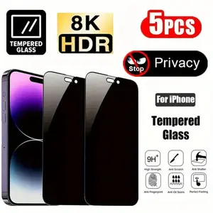 Privacy Screen Protector, 5 Counts Anti-spy Tempered Glass with 28° Viewable Area, Anti-scratch & Anti-fingerprint Screen Protector for iPhone 11/12/13/14/15/16 Pro Max Plus, Cover