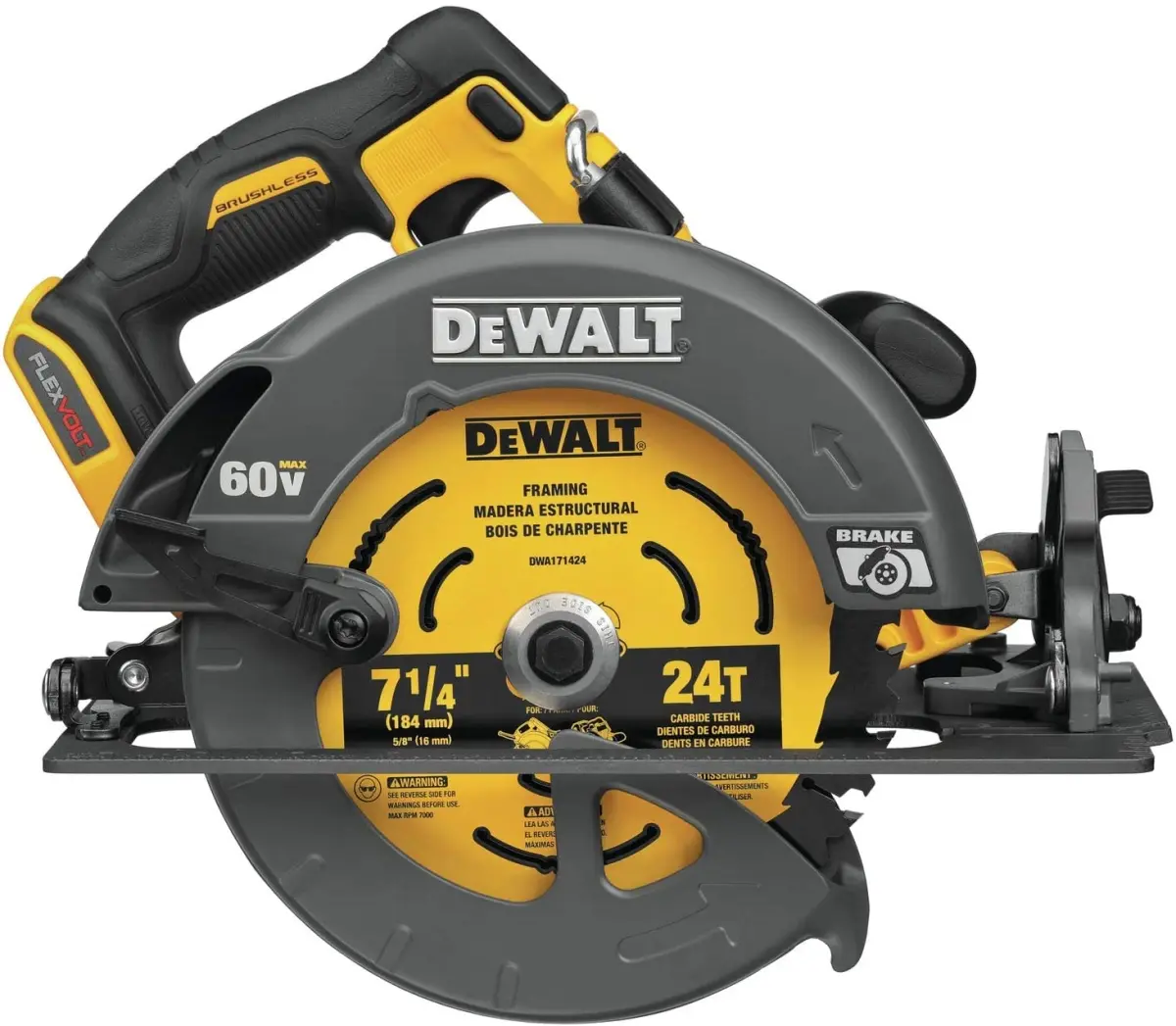 Dewalt 115-DCS578B 7.75 in. 60V Max Brushless Motor Circular Saw Bare Tool, 8.2 lbs, with Integrated LED, for Cutting Wood & Construction (Tools & Hardware, Electric Saws), Rafter Hook