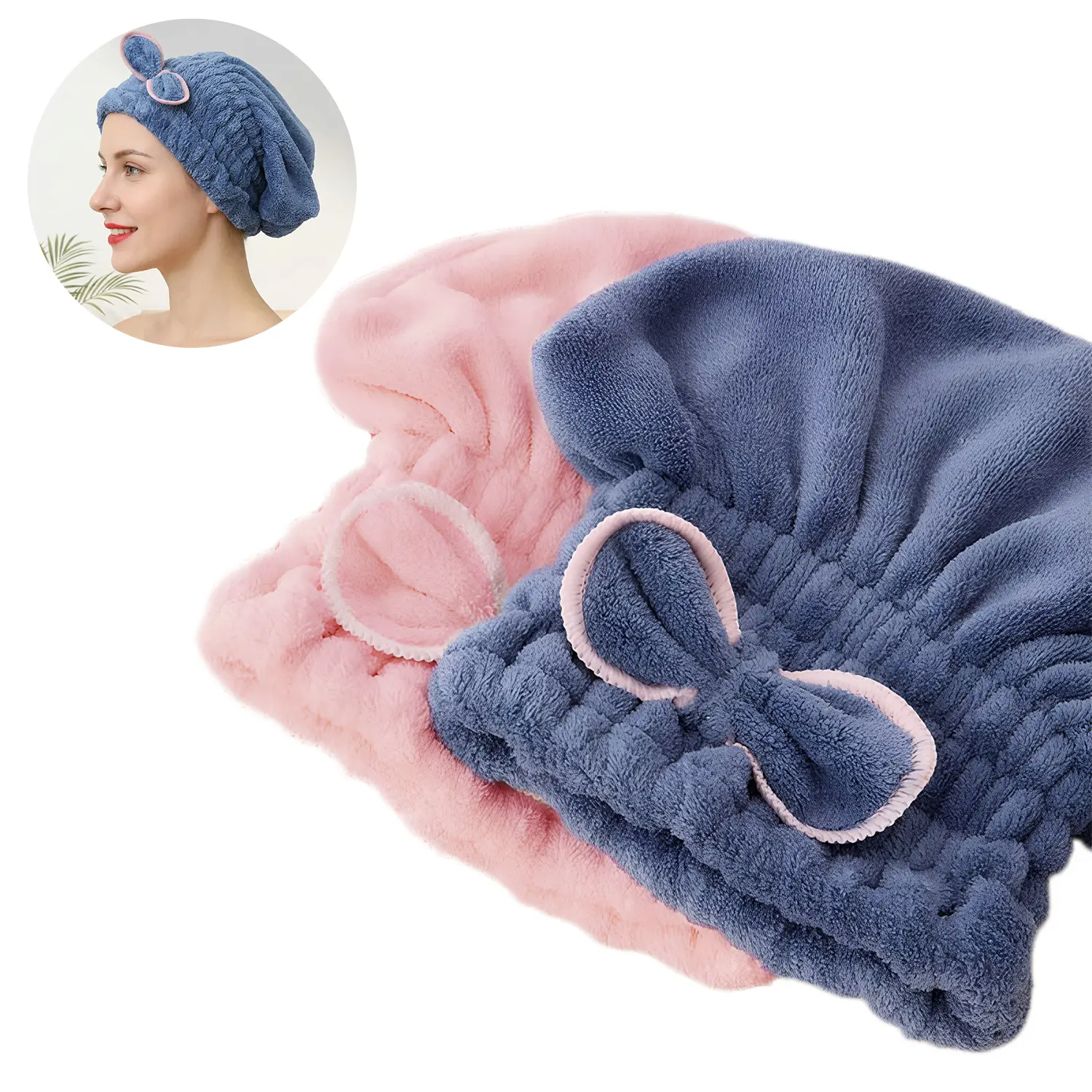 2 Pack Microfiber Hair Towel Wrap for Women, Super Absorbent Quick Dry Hair Turban, Soft Lightweight Hair Drying Cap for Long, Curly & Thick Hair
