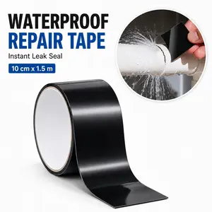 Super Waterproof Repair Tape, 4 in x 5 ft Self-Adhesive PVC Leak Patch Tape, Flexible Sealing Tape for Pipes, Buckets, Basins, Glass, Black and Clear