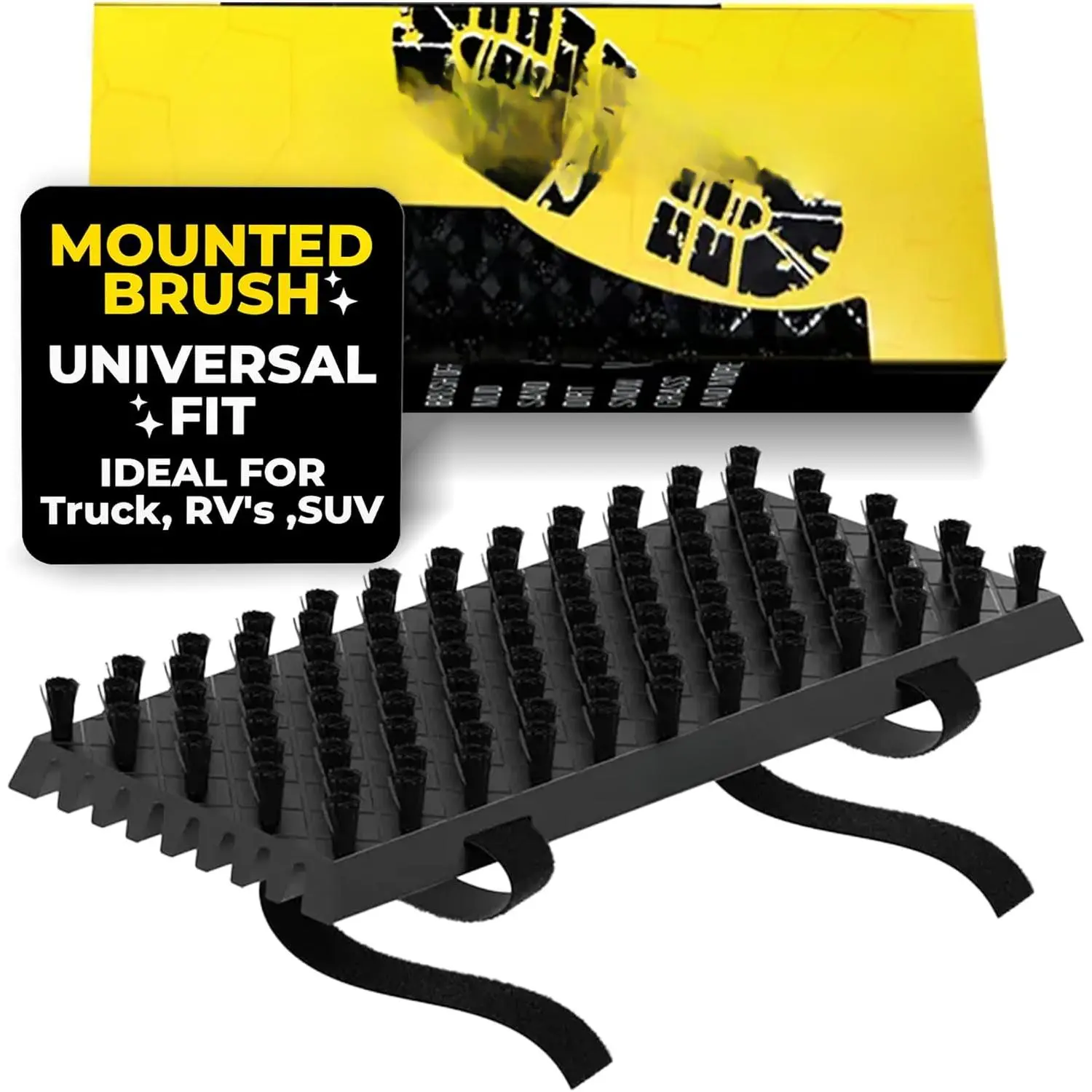 Universal Fit Truck Step Mounted Brush - Heavy Duty Boot Brush for Trucks, RVs, SUVs, and Semis - Easy Velcro Mounting - Perfect for Camping, Jobsite, and Home - Durable and Reliable