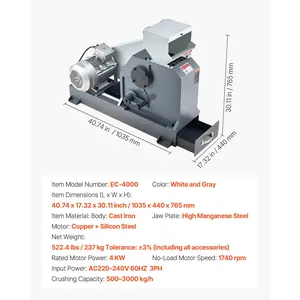 VEVOR Jaw Crusher Machine, 4KW High Power Rock Stone Crush Machine, 7.87x 9.65 inch Feeding Port, 1740 RPM Speed Stone Shatter Grinder, Electric Stone Shatter 220V, for Rock Coal Glass Bottle